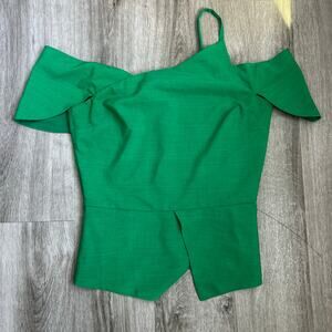 Anthropologie’s Lulumari Kelly Green Asymmetrical Structured Blouse Top Size S